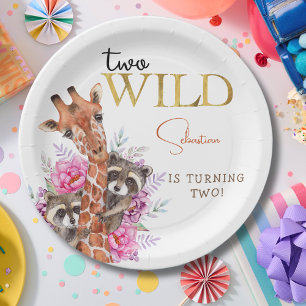 Two wild safari animals kids birthday party paper plates