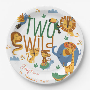 Two wild safari animals kids birthday party paper plates