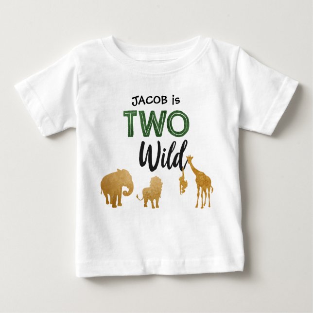 Two Wild Safari Animals Party Boy 2nd Birthday Baby T-Shirt (Front)