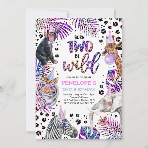 Two Wild Safari Animals Rainbow Cheetah Birthday I Invitation