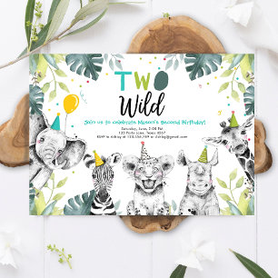 Two Wild Safari Animals Second Birthday Invitation