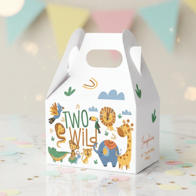 Two wild safari animals second birthday party favor boxes (Creator Uploaded)