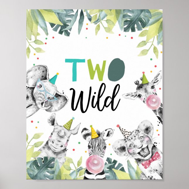 Two Wild Safari Animals Second Birthday Sign (Front)