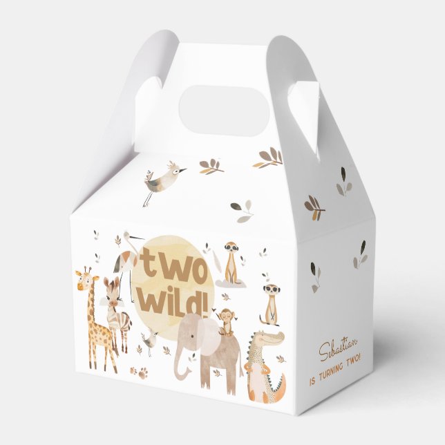 Two wild safari animals second kids birthday favor boxes (Front Side)