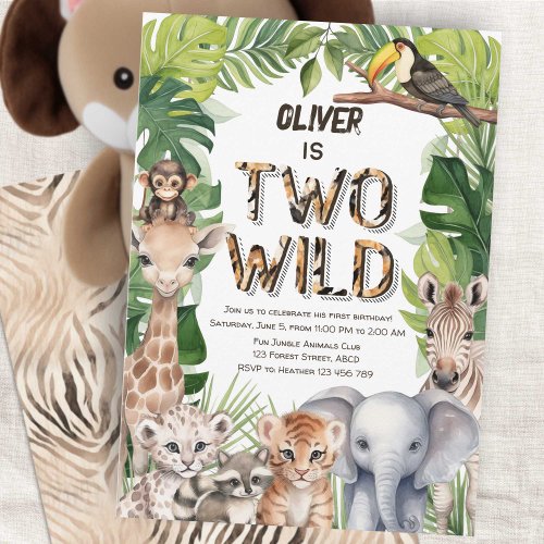 Two wild safari Animals themed boy 2nd birthday Invitation
