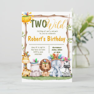 Two Wild Safari Animals Tribal Birthday Invitation