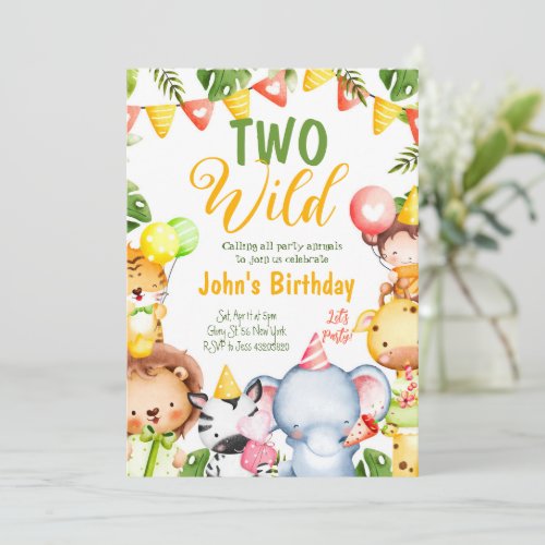 Two Wild Safari Birthday Invitation 