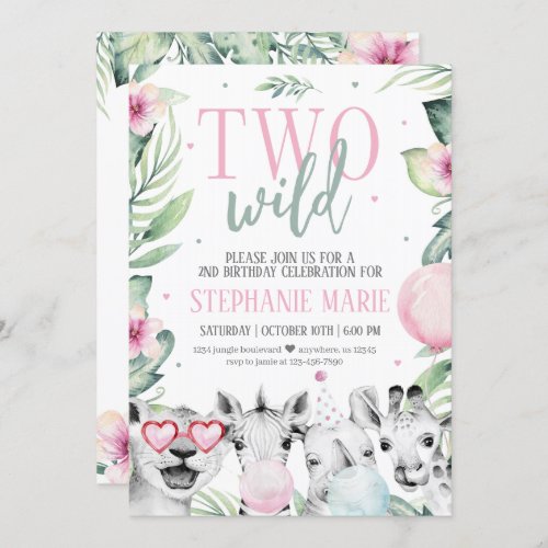Two Wild Safari Birthday Invitation for Girl