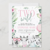 Two Wild Safari Birthday Invitation for Girl (Front)