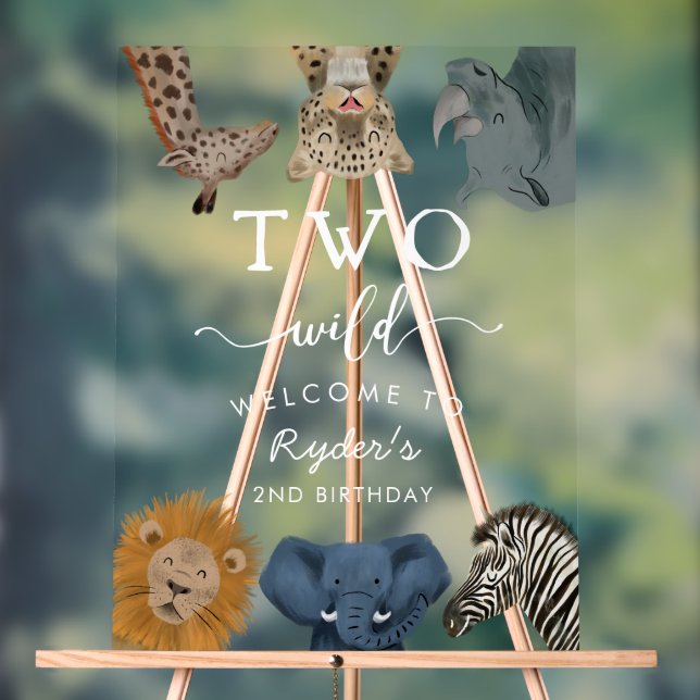 Two Wild Safari Birthday Welcome Acrylic Sign (Neutral)