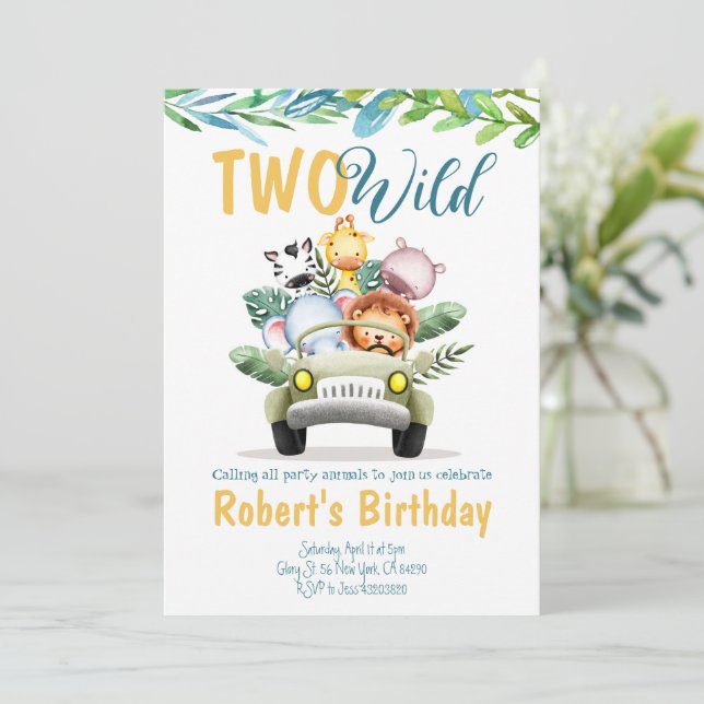 Two Wild Safari Boy Birthday Invitation  (Standing Front)