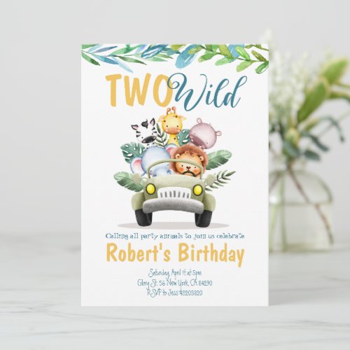 Two Wild Safari Boy Birthday Invitation 