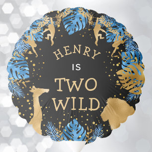 Two Wild Safari Boys 2nd Birthday Blue Gold Black Balloon