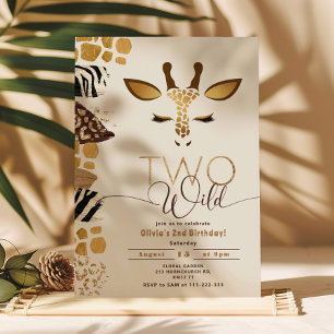 Two wild safari gender neutral giraffe birthday invitation