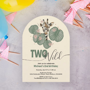 Two Wild Safari Giraffe Animal Birthday Party Invitation