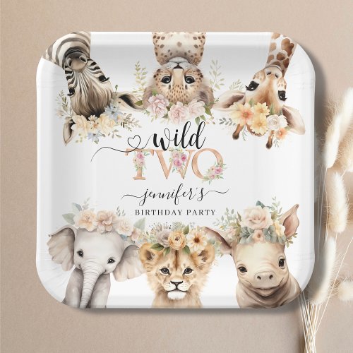 Two Wild Safari Girl 2nd Birthday Paper Plate