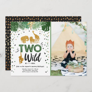 Two Wild Safari Gold Boy Animals Birthday Party Invitation