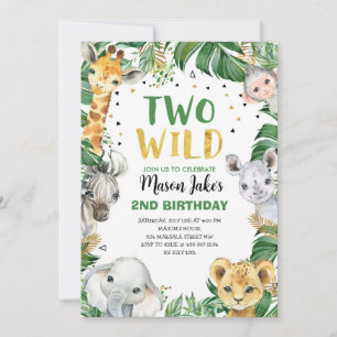 TWO WILD Safari Jungle Animals 2nd Birthday Invitation
