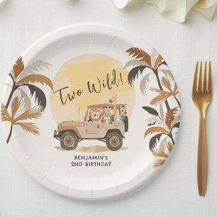 Two Wild Safari Jungle Animals 2nd Birthday Paper Plates