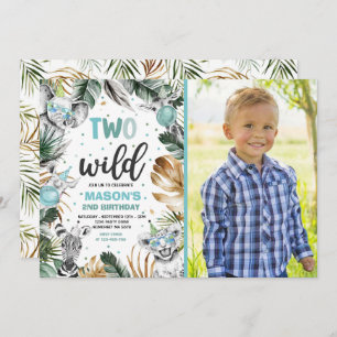 Two Wild Safari Jungle Animals 2nd Birthday Party Invitation