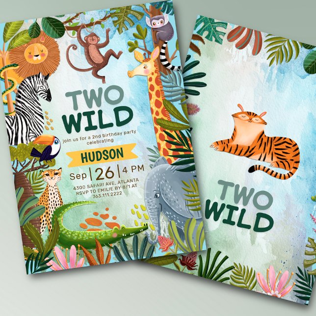 Two Wild safari jungle animals boy birthday Invitation (Creator Uploaded)