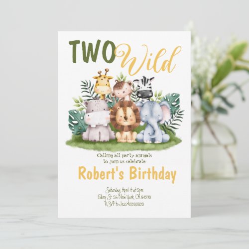 Two Wild Safari Kids Birthday Invitation 