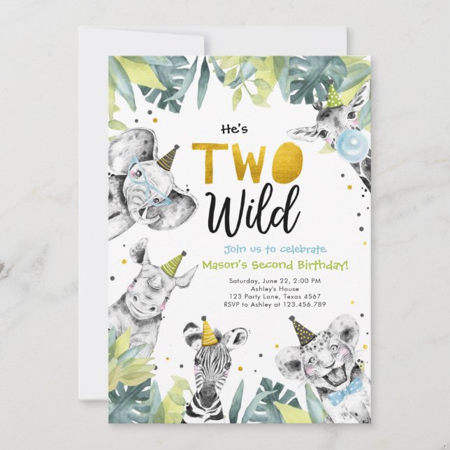 Two Wild Safari Party Animals Boy Second Birthday Invitation (Front)