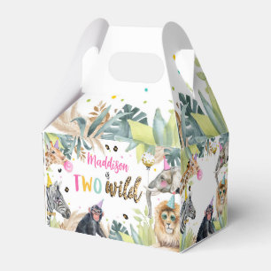Two Wild Safari Party Animals Girl 2nd Birthday Favor Boxes