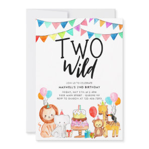 TWO WILD Safari Party Animals Kids 2nd Birthday Invitation