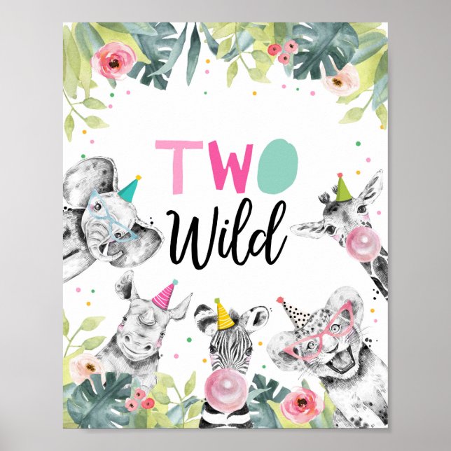 Two Wild Safari Party Animals Second Birthday Sign (Front)