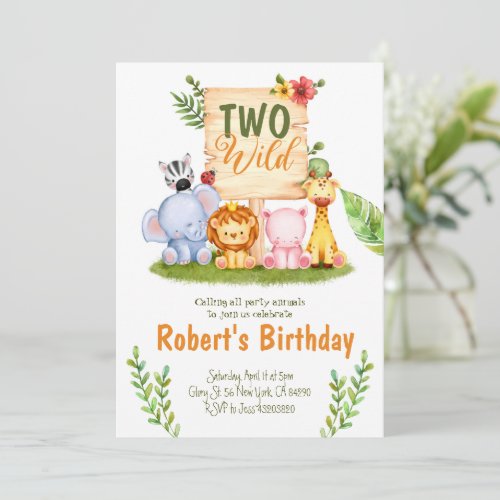 Two Wild Safari Party Birthday Invitation 