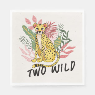 Two Wild Safari Pink Cheetah Kids Birthday Party Napkins