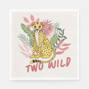 Two Wild Safari Pink Cheetah Kids Birthday Party Napkins