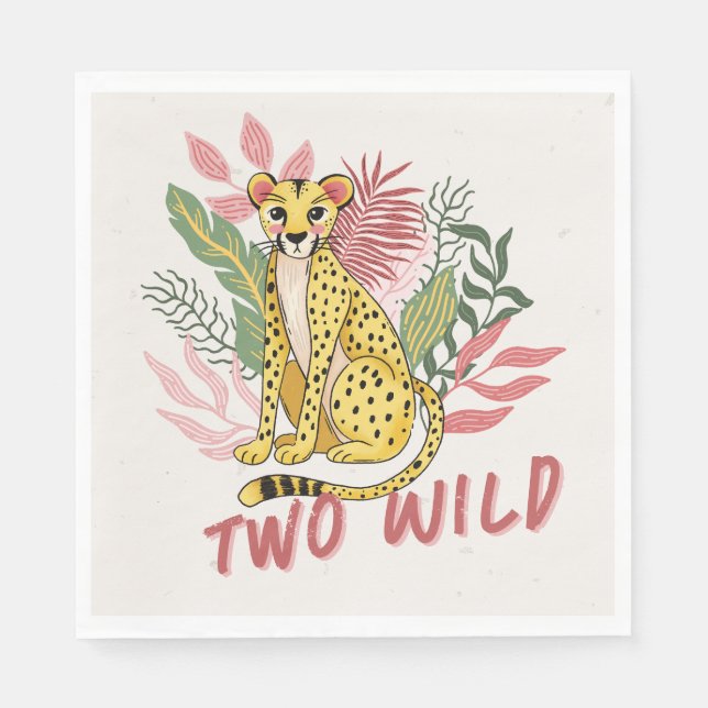 Two Wild Safari Pink Cheetah Kids Birthday Party Napkins (Front)
