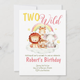 Two Wild Safari Rainbow Birthday Invitation