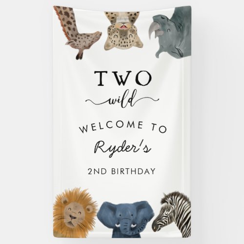 Two Wild Safari Theme Boys 2nd Birthday Banner