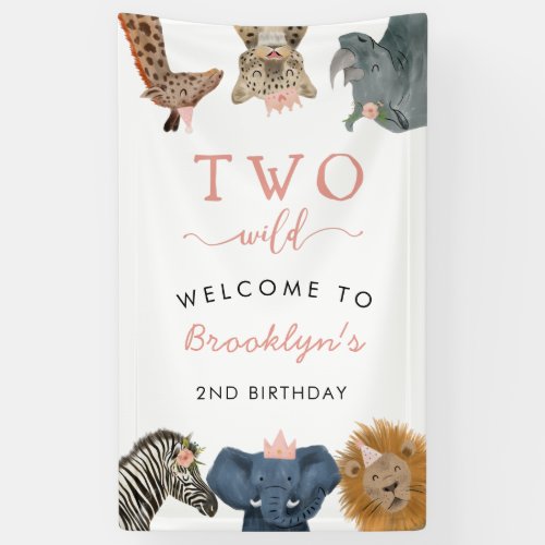 Two Wild Safari Theme Girls 2nd Birthday  Banner