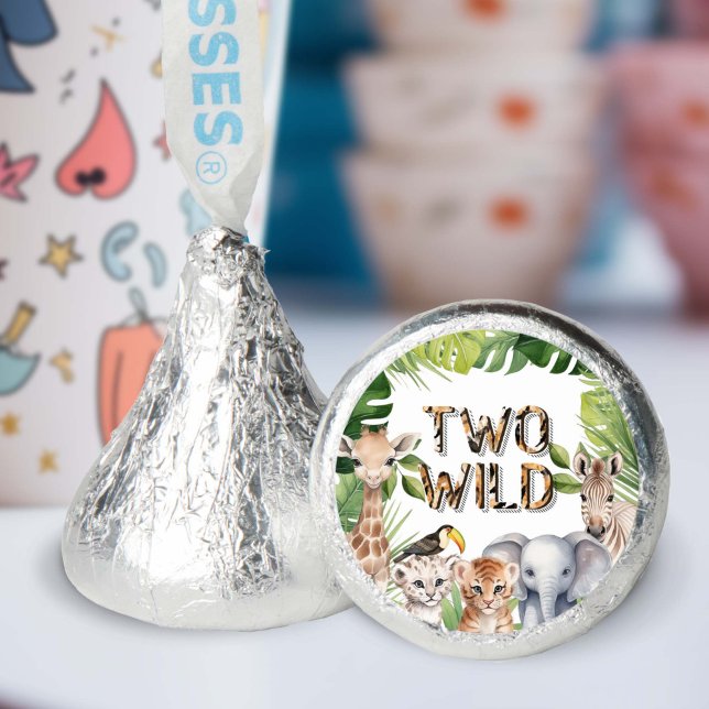 Two Wild Safari Themed 2nd birthday Hershey®'s Kisses® (Two Wild Safari Themed, Jungle animals Birthday chocolate candy favors.)