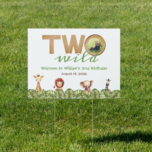 Two Wild Safari Welcome  2nd Birthday Photo Wood Sign (Insitu)