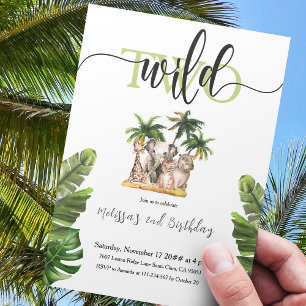 Two Wild Second 2nd Safari Animals Birthday Party Invitation