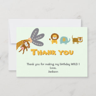 Two Wild Second Birthday Cute Safari Animals Thank You Card