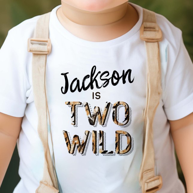 Two Wild Simple Jungle Safari Themed 2nd birthday Toddler T-shirt (Simple Two Wild, Animal Print Motif, Safari Themed Baby Boy 2nd birthday T-shirt)