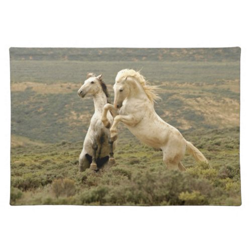 Two Wild Stallions Fight Cloth Placemat