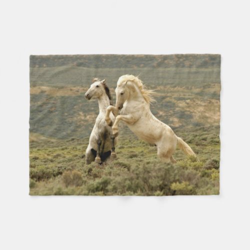 Two Wild Stallions Fight Fleece Blanket