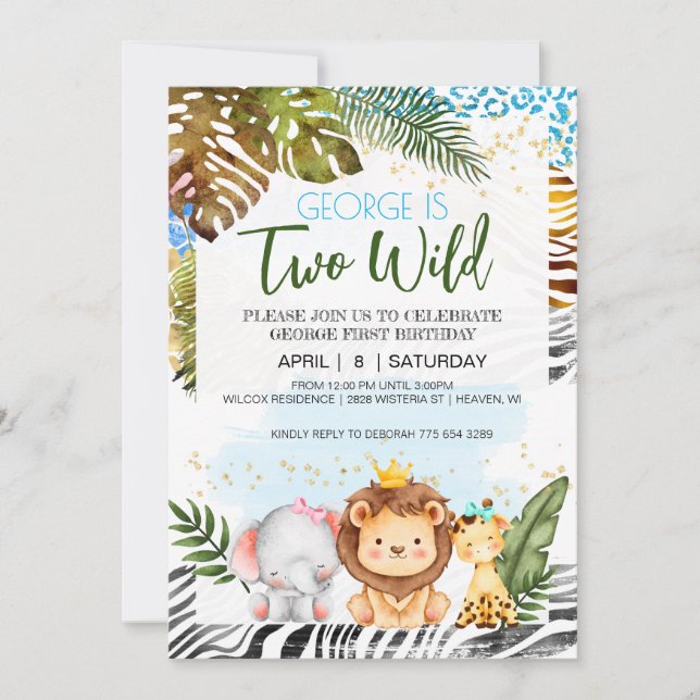 Two Wild Theme Birthday Invitation (Front)