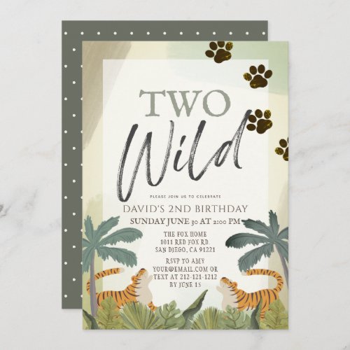 Two Wild Tiger Safari Jungle 2nd Birthday Invitation