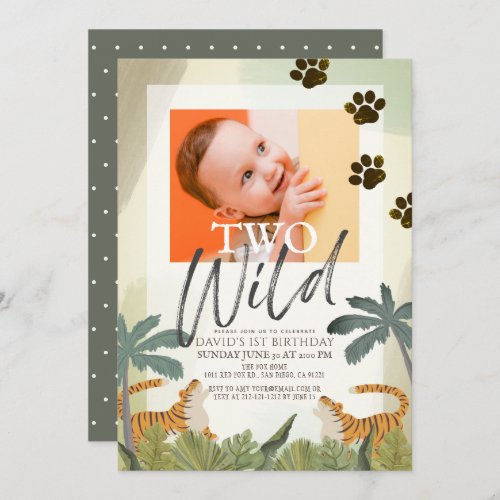 Two Wild Tiger Safari Jungle 2nd Birthday Photo Invitation