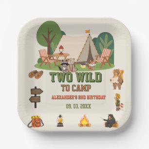 Two Wild to camp safari Woodland 2nd birthday Paper Plates