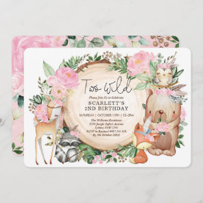 Two Wild Tribal Woodland Girl 2nd Birthday Party Invitation