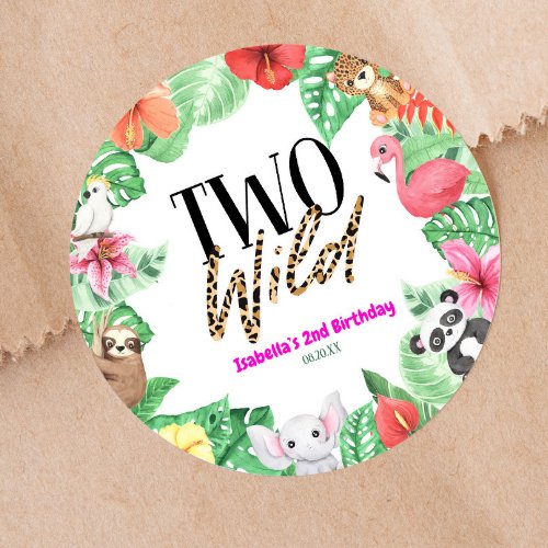 Two Wild Tropical Animal 2nd Birthday Party Classic Round Sticker